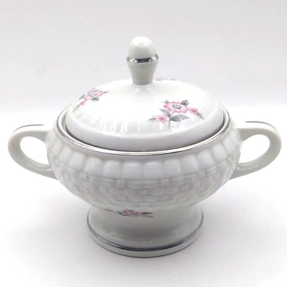 Hall China Forman Family Floral Sugar Bowl Lid Handles USA Vintage MCM Porcelain - Picture 1 of 8